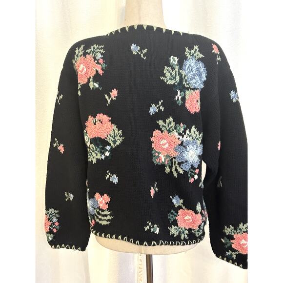 Gorgeous Hand Knit Floral Cotton Blend Cardigan Y2K Paris Sports Club 20… - Picture 8 of 11